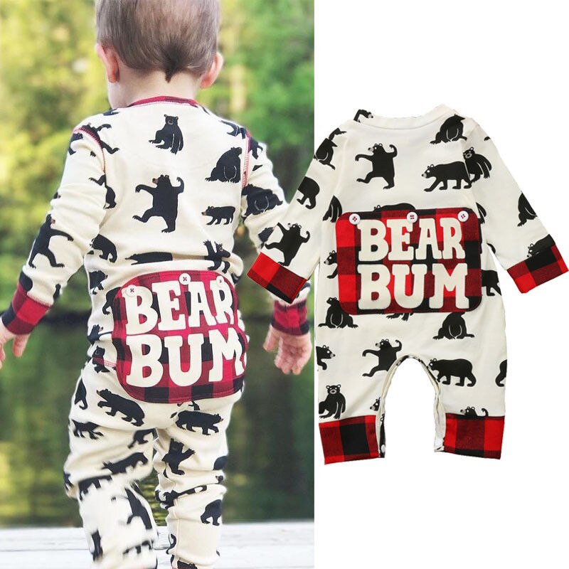 Pasgeboren Novelty Baby Jongen Meisje Kleding Beer Kerst Jumpsuit Plaid Romper Xmas Leuke Speelpakje Outfits 0-24M