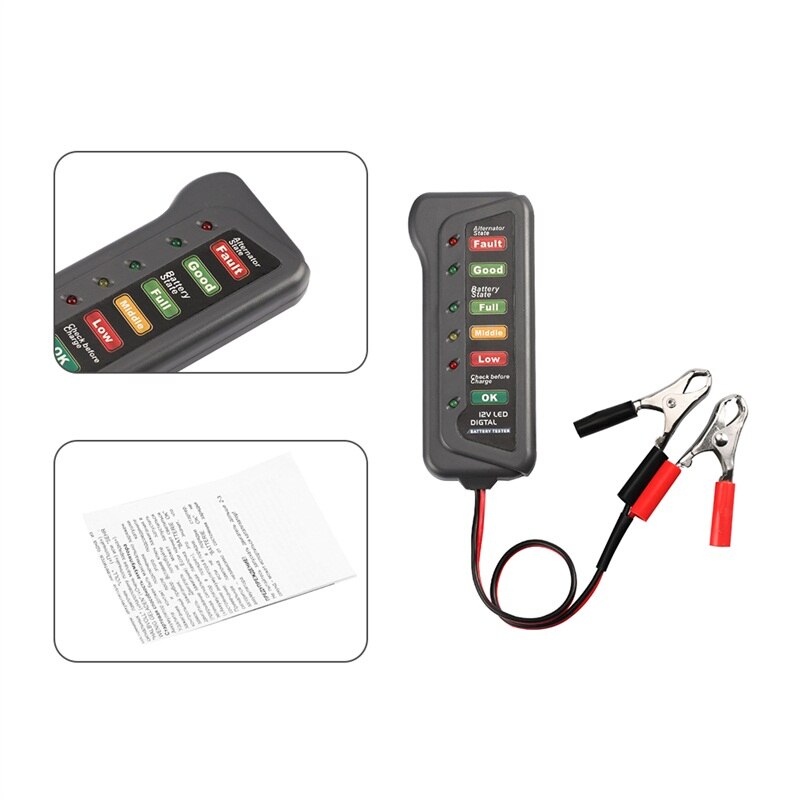 Battery Tester Digital Capacity Tester Checker For 12V Battery Power Supply Tester Measuring Instrument With 6 LED Light Display