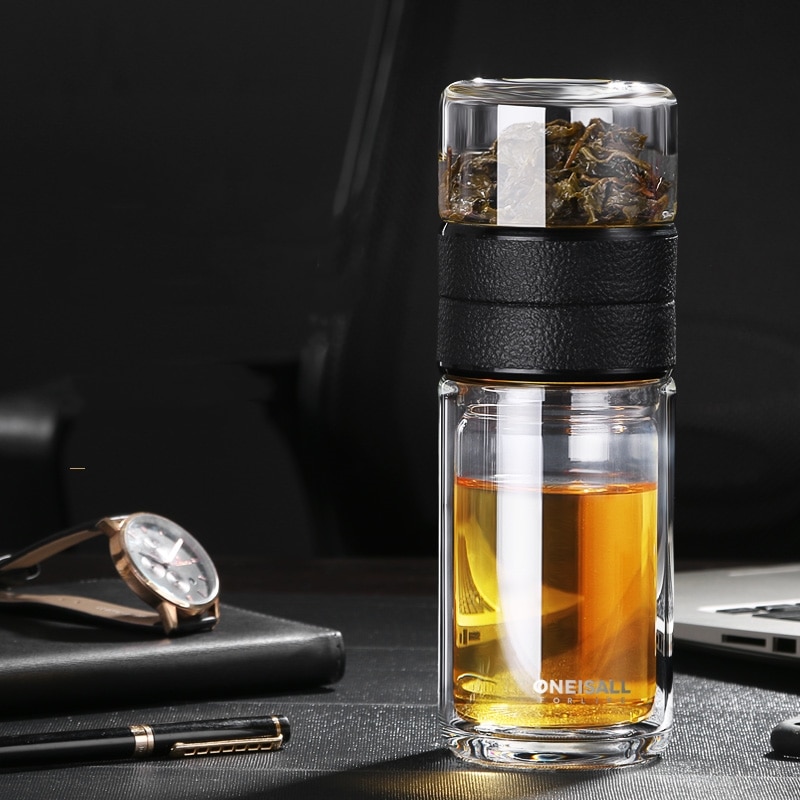 KAIXIFEI Glass Water Tea Bottle Brief Water Tumbler With Stainless Steel Tea Infuser Driving Business Driect Drinking