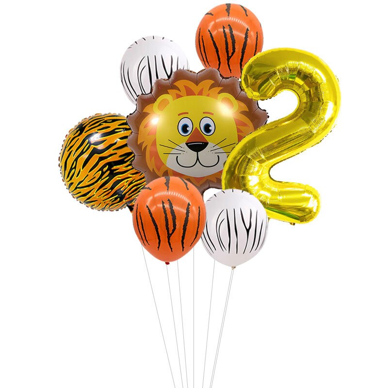 Kids Animal Birthday Party Balloons First Birthday Safari Animal Balloon Bouquet Jungle Animal Ballons Digital Balloon: gold 2