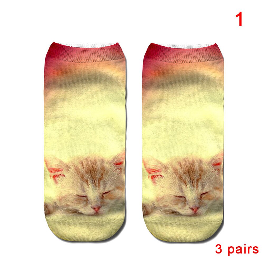 Kobiety moda 3D zwierzęta kot Łapa wydrukować skarpetki zebra wzór Kawaii krótkie bawełniane skarpety świąteczne śliczne kot niski skaleczenie kostki skarpetki: 3 Pairs 1