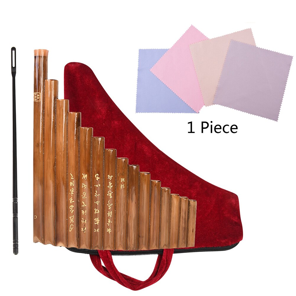 Pan Flute 15 Pipes Natural Bamboo Wind Instrument G Key Panpipe Chinese Traditional Woodwind Instrument with Cleaning Bar Bag