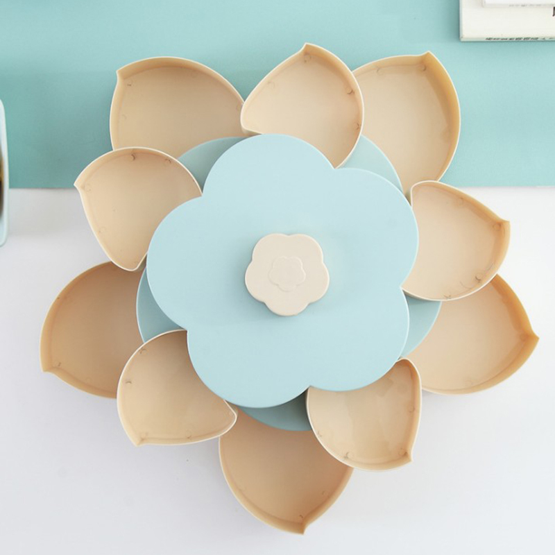 Petal-Shape Rotating Snack Box Candy Drawer Food Storage Box Wedding Candy Plates Double-deck Dried Fruit Folding Snack Bowl
