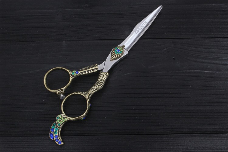 KUMIHO 6&quot; hair scissors with phoenix handle Japan Hitachi 440C stainless hairdressing scissors with fancy handle: 1 cutting scissors