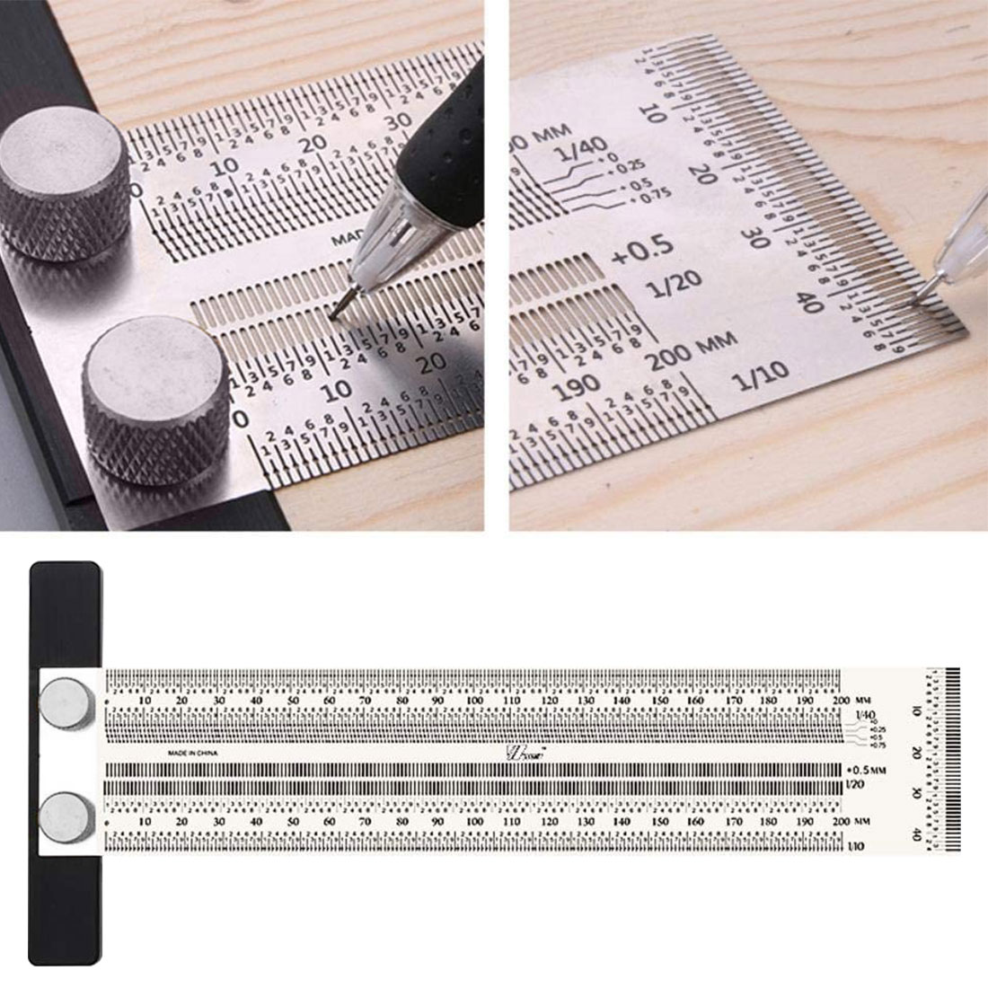 High Precision Scale Ruler T-type Hole Marking Ruler T-Rule Steel Woodworking Scribing Mark Line Gauge Carpenter Measuring Tool