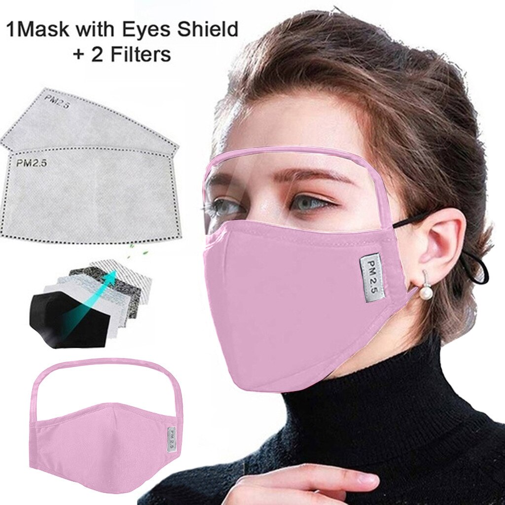 Tvättbar mun ansikte mun bomull utomhus ansiktsskydd fodral ögonskydd  +2 filter skydd munskydd: Rosa