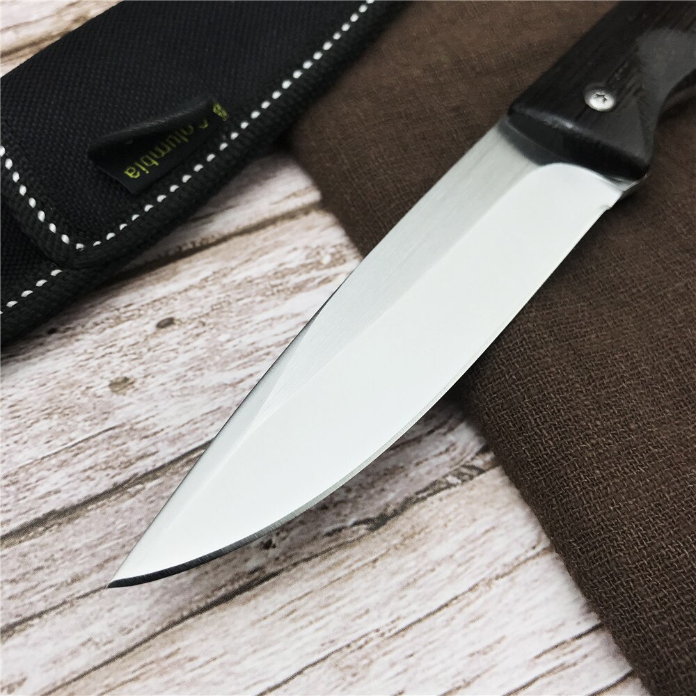 Fixed Blade Knife 5CR13MOV Stainless Steel Blade Straight Knife Black Ebony Handle Nylon Knife Sheath