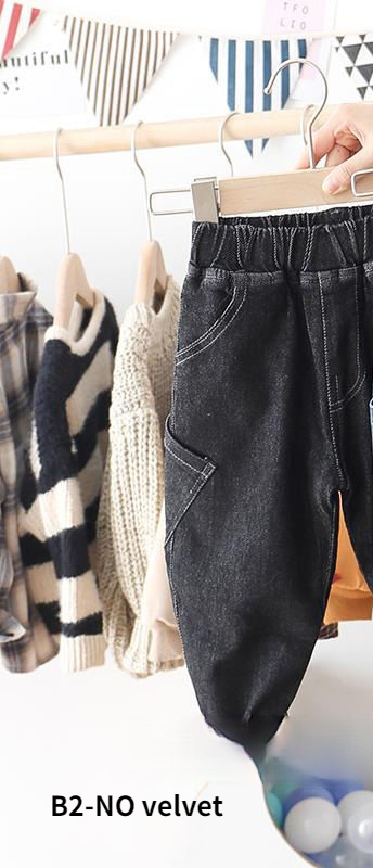 Jongens Meisjes Plus Fluwelen Jeans Herfst/Winter Dikke Broek Baby Koreaanse Casual Warm Harembroek Baby Boy Broek Unisex kleding: B2-NO velvet / Size 130