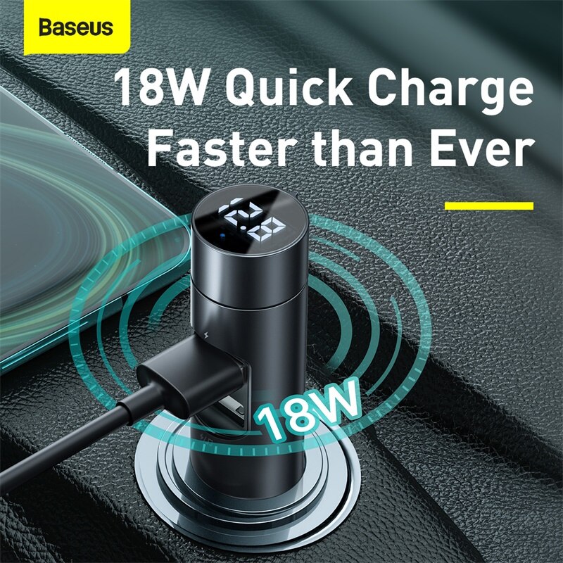 Baseus 18W Fast Car Charger Adapter FM Transmitter Bluetooth Car Modulator Handsfree Car Audio Receiver 18W 2 USB