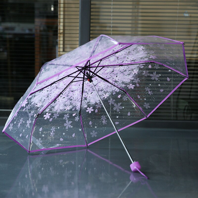 Transparante paraplu draagbare drievoudige UV opvouwbare duurzaam winddicht art verse en mooie compacte paraplu