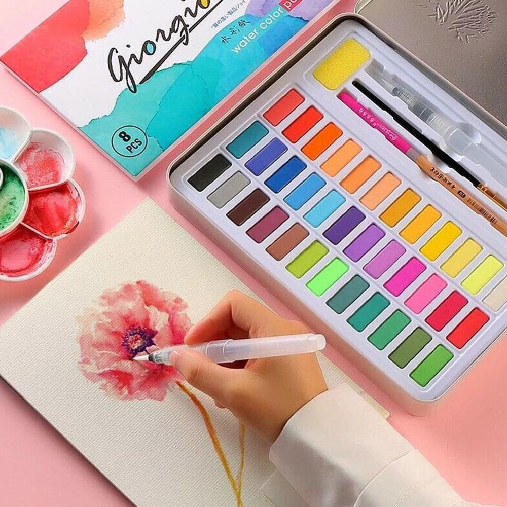 Juego de pintura de acuarela , sólido, 36/48 colores, conjunto de arte con pincel de agua, pigmento para pintar de acuarela