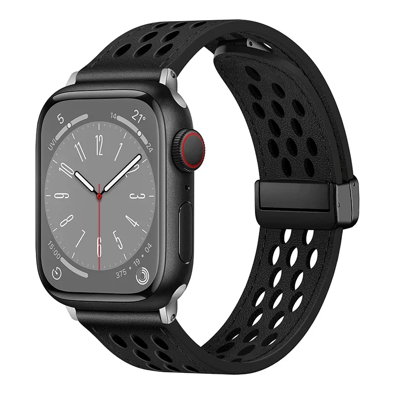 Læderrem til apple watch-rem 44mm 42mm 46mm 45mm 41mm silikone magnetisk armbånd iwatch serie 10 9 8 7 6 se 5 ultra 49mm: Beige / 12mm
