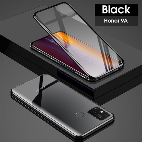 Magnetic Metal Case For Huawei Honor 9A Case Double Side Tempered Glass Cover Honor Play 9A 9 A Phone Case 360° Full Protection: Honor 9A / black