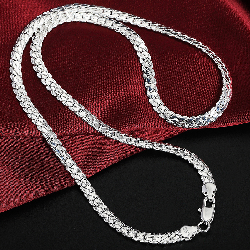 KCRLP-collar de Plata de Ley 925 con cadena lateral de 6mm, 8/18/20/22/24 pulgadas, para hombre y mujer, de joyería de compromiso de boda