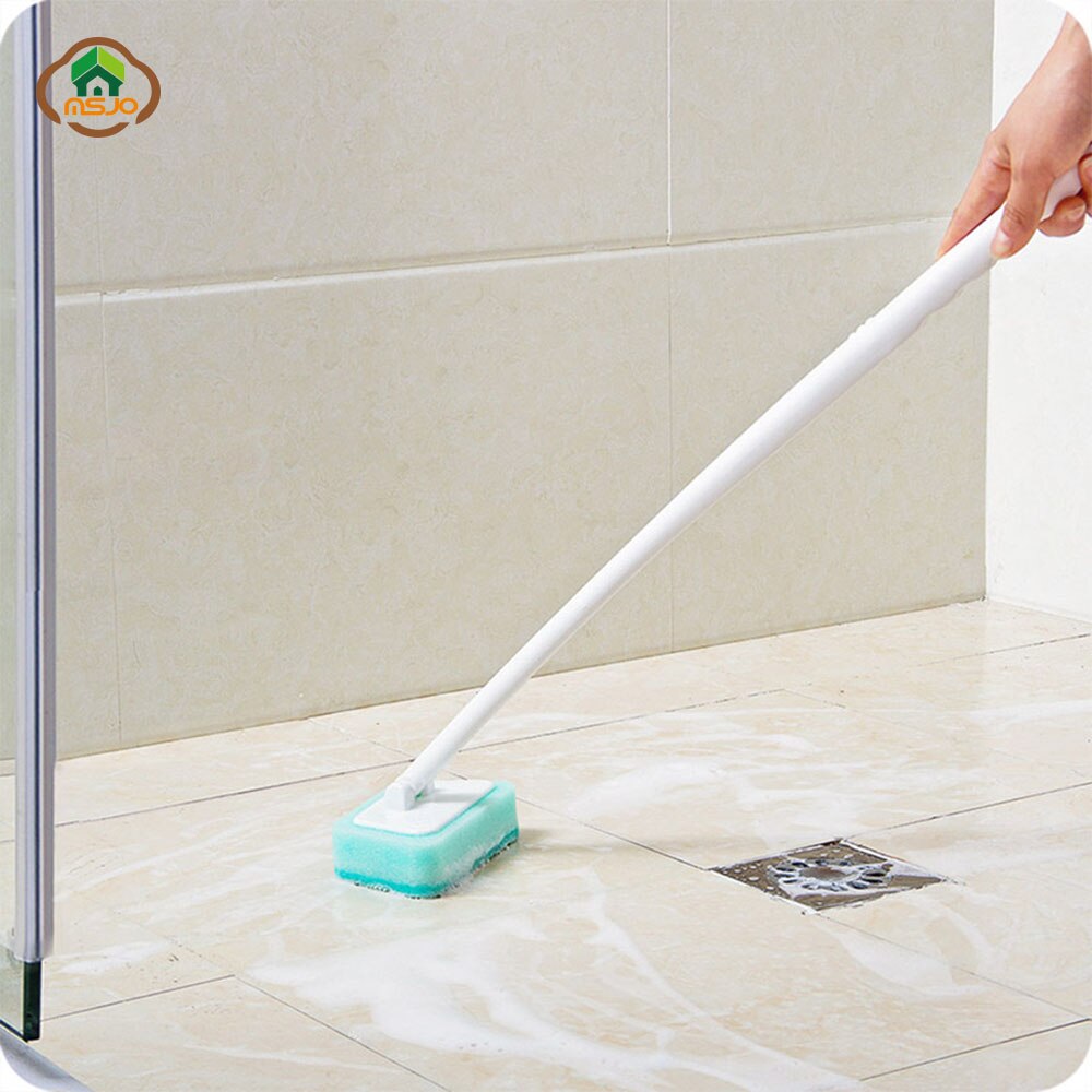 Msjo conjunto de escova para banheira, conjunto com escova para limpeza de azulejo, banheiro, esponjas de limpeza, cabo longo, furacão, esponja de limpeza