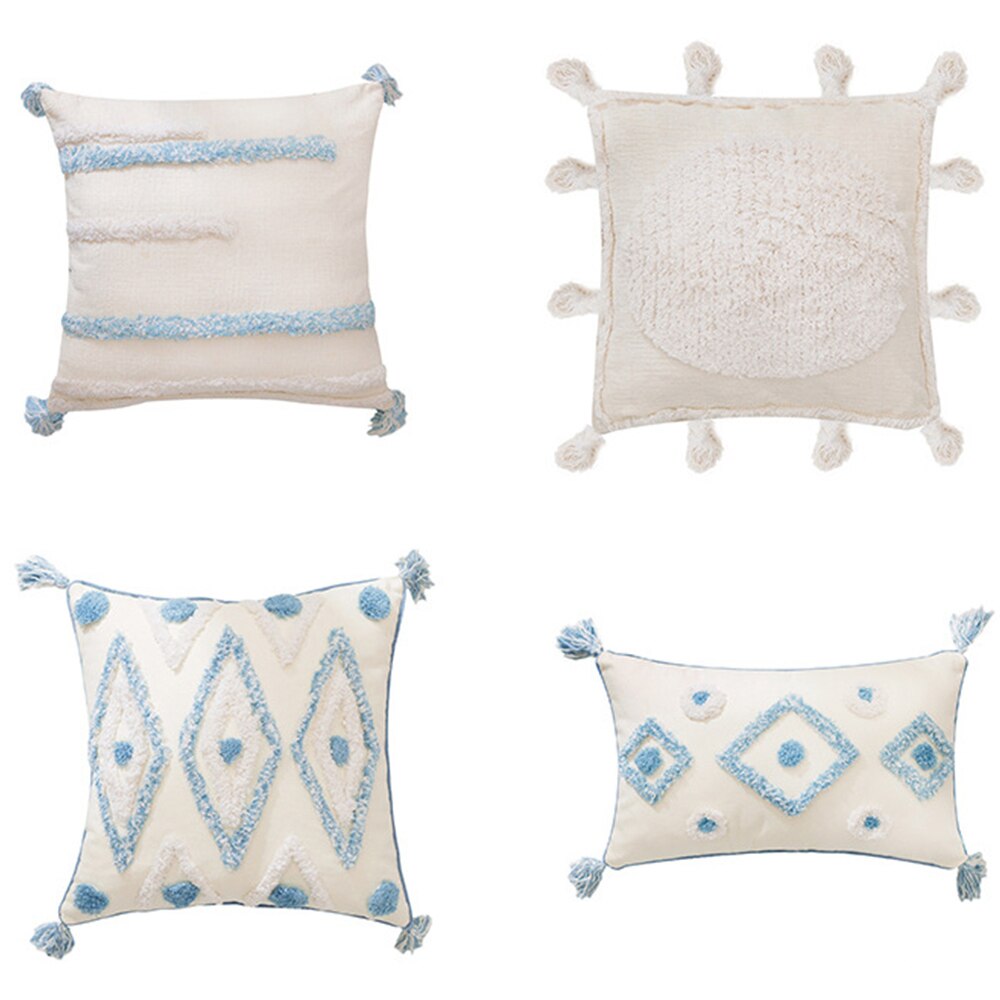 Boho stil handgjort kuddfodral plysch blå diamant med söt cirkel marockansk färgglada kuddfodral 45 x 45cm hem dekorativa