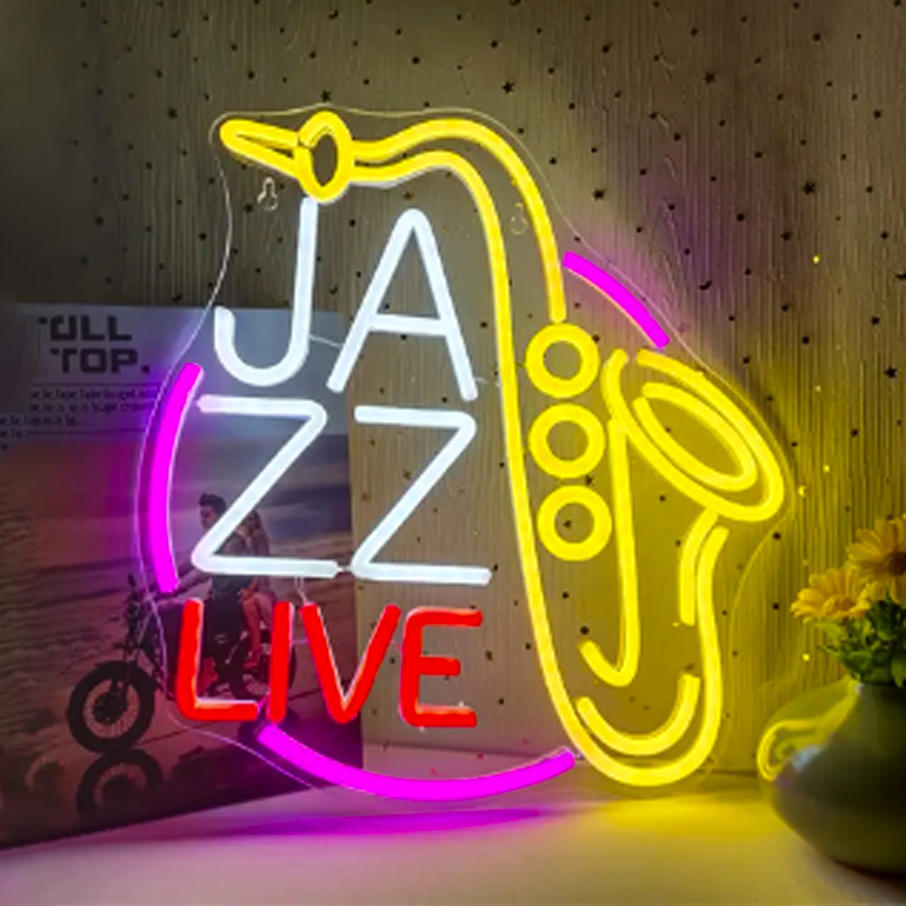 Enseigne au néon LED Jazz Saxophone, lumières à intensité variable, musique en direct, décoration murale, enseignes d'art, décoration de chambre, studio, bar, club, fête
