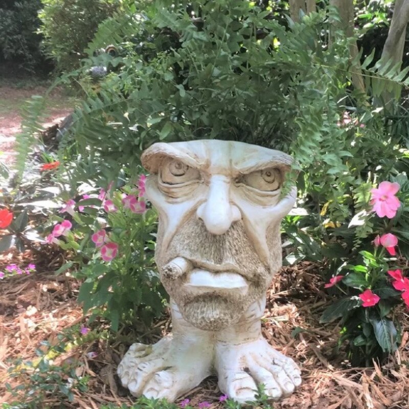 Muggly&#39;s The Face Statue Planter Funny Muggle Face Sculpture Funny Expression Outdoor Flower Pot Garden Decoration