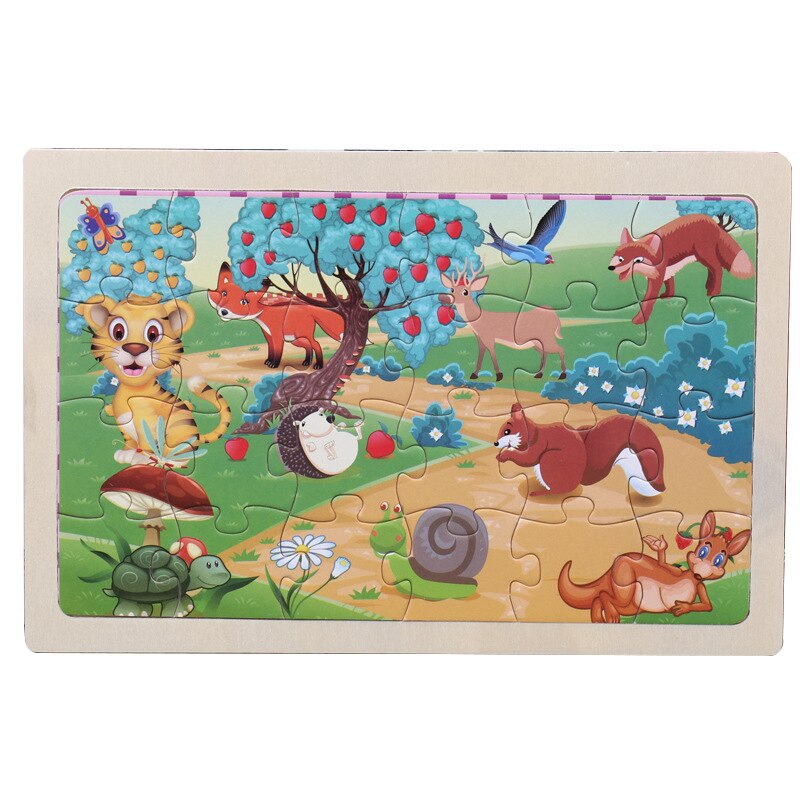 24 Pcs Kids Wooden Puzzle Toy Cartoon Animal Baby Wood Puzzles Jigsaw Educational Learning Toys For Children: 09