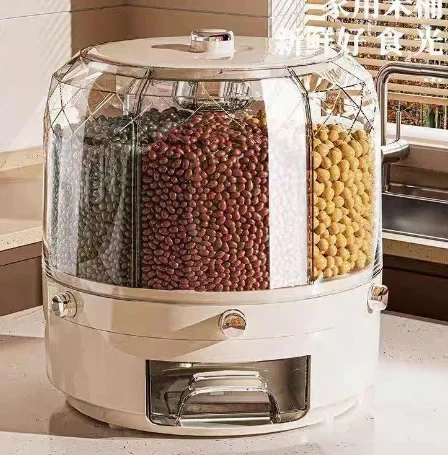 Kjøkkenoppbevaringsboks 360 graders roterende risdispenser forseglet tørr frokostblanding bøtte dispenser fuktsikker matbeholder: Militærgrønn