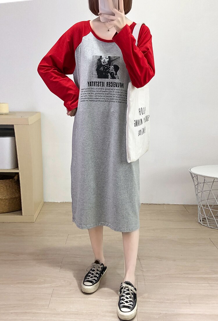 Höst ren bomull långärmad t-shirt klänning efter förlossningen bära hemkläder gravidtoppar rekommenderas 3962