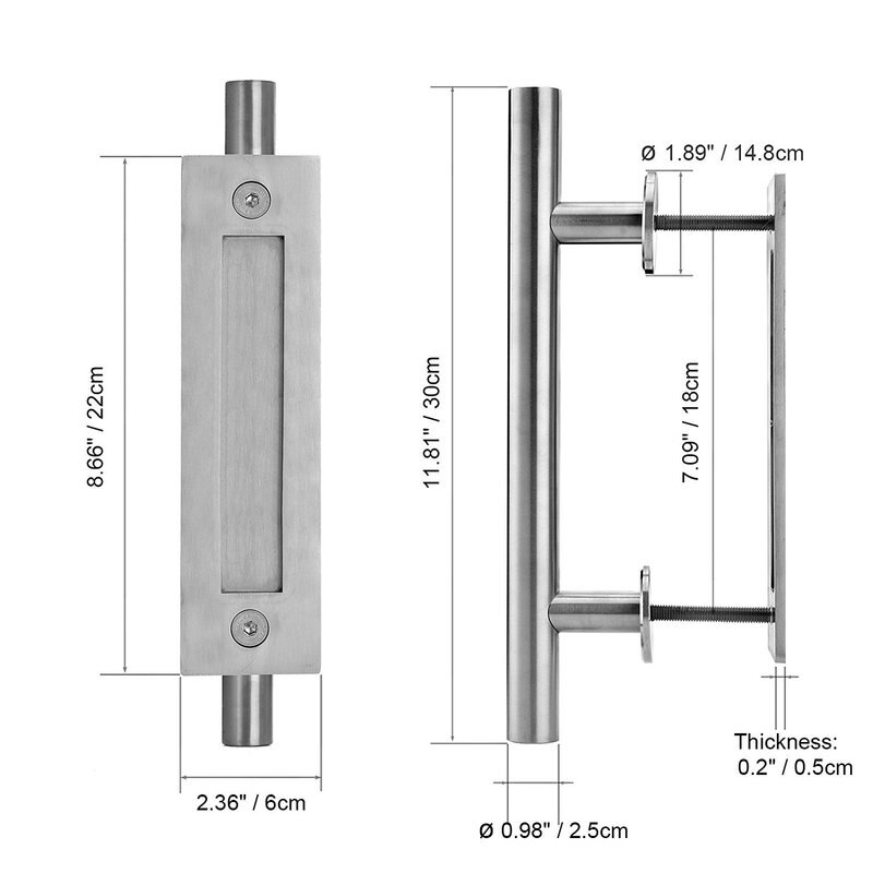 12in Carbon/Rvs Pull Handvat Schuur Deur Flush Pull Set Handvat Zware Houten Deur Binnendeur Hardware deurknop