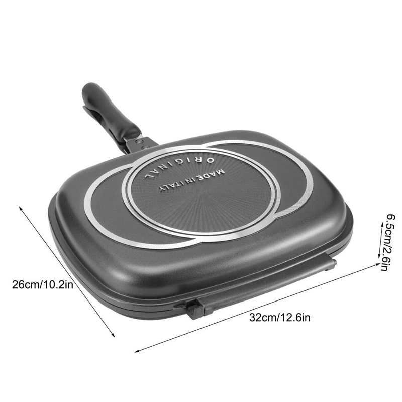 32Cm Grill Pan Double Side Portable Anti-Burn Handvat Keuken Benodigdheden Grill Pot