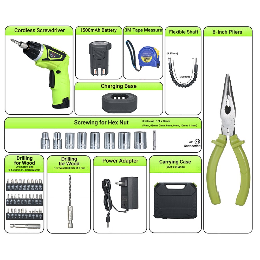 Electric 6.0N.m Cordless Screwdriver Set Rechargeable with 1500mAh Battery 40 Accessories Hand Screwdriver Power Driver Tool
