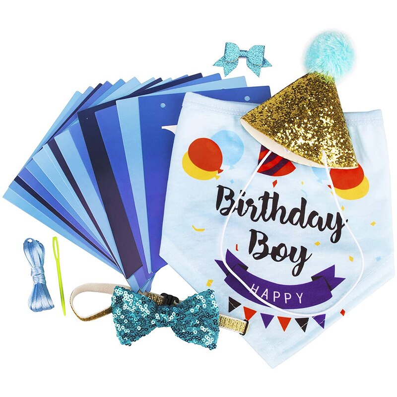 Écharpe Bandana d&#39;anniversaire pour chien, banderole, chapeau et nœud papillon pour animaux de compagnie, fournitures de fête d&#39;anniversaire