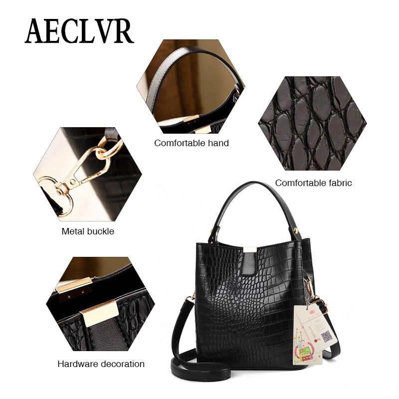 AECLVR Mode Grote Alligator Emmer Tassen Vrouwen Krokodil Patroon Handtassen Casual Schouder Messenger Bags Dames PU Portemonnee