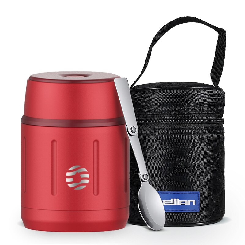 FEIJIAN – boîte à déjeuner, Thermos alimentaire 18/10 en acier inoxydable, conteneurs de soupe alimentaires portables adaptés à la maison et au voyage, gobelet de 500ML: 500ML Red-2