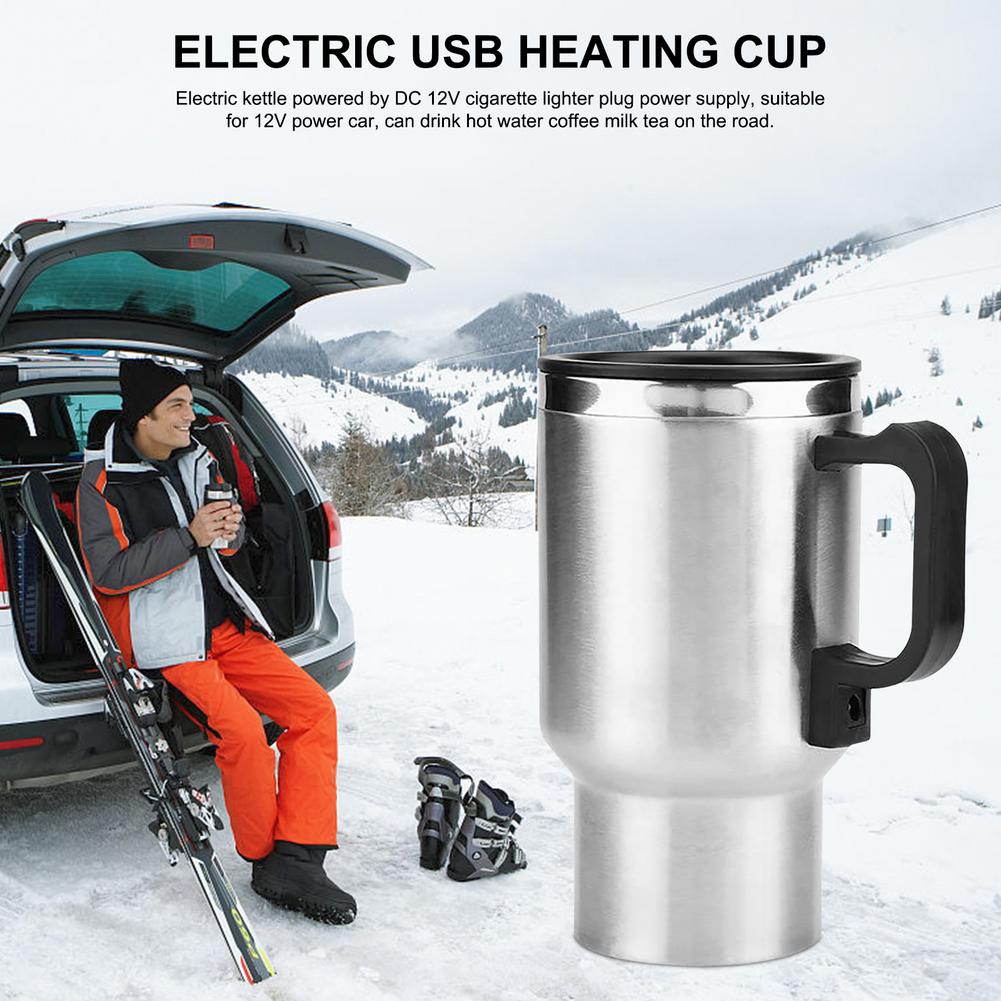 12V 450ml Stainless Steel Vehicle Heating Cup Electric Heating Car Kettle Camping Travel Kettle Water Coffee Milk Thermal Mug