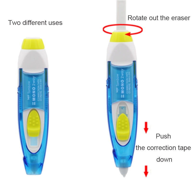 TOMBOW MONO 2WAY Eraser + Correction Tape Dual-use Erasers For Fids Rubber Kawaii School Supplies Japanese Stationery 1Pcs