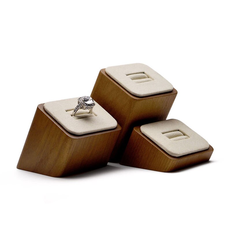 Oirlv Ring Display Set - 3 pcs Wood Jewelry Holder - Creamy-white & Dark Gray - 6x5x3.8cm