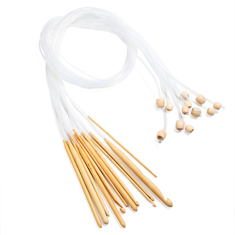 12 Stks/set Haak Naald Breien Tools Met Plastic Kabel Gecarboniseerde Bamboe Breinaalden Weven Tapijt Deken