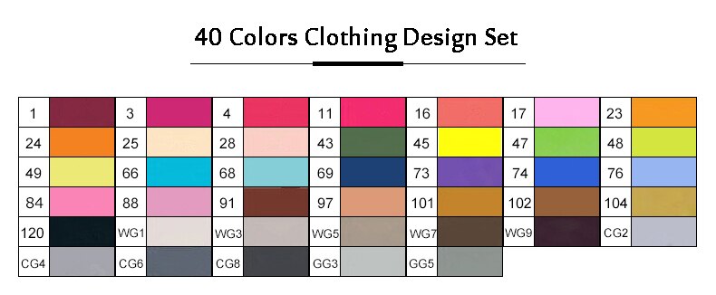 TOUCHNEW-marqueurs à alcool à double tête pour dessiner, 30/40/60/80/168 couleurs, marqueurs artistiques pour dessin Manga: 40 Clothing Set
