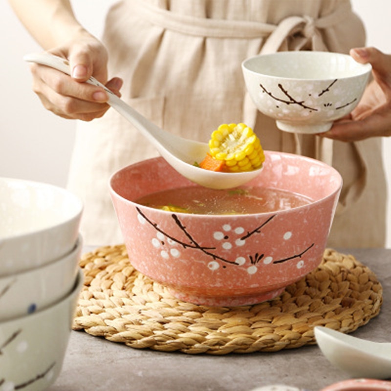 Cuchara de cerámica de ciruela pintada a mano japonesa copo de nieve esmalte de porcelana cuchara de sopa Floral café leche agitadora cuchara vajilla