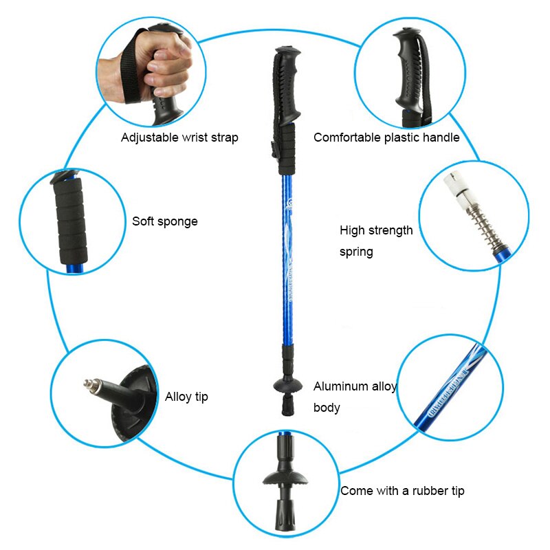 2 stk / mye anti-sjokk stavpinner ultralette fotturstenger teleskopiske trekkstenger gummituppbeskyttere