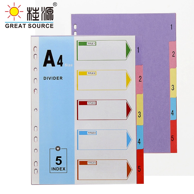 A4 Planner Divider 11 Holes 5 Dividers Colorful Paper CardBoard Index Card For Loose Leaf Paper File Folder Dividers(4 Sets)