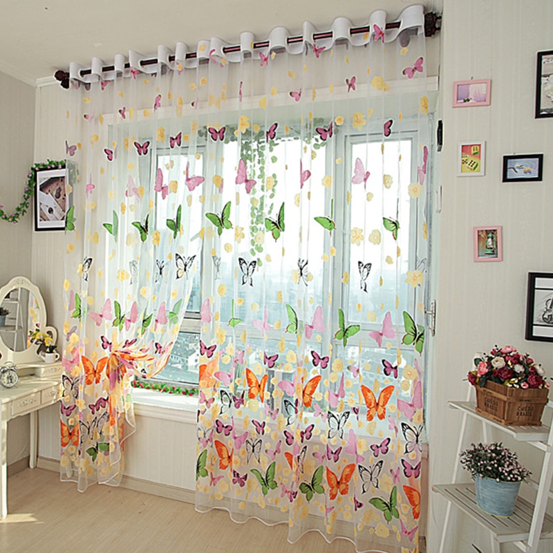 Topfinel farverige sommerfugl tyl på vinduer voile sheer gardiner til køkken stue soveværelse vindue screening gardiner