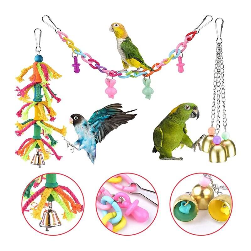 8 Pcs Vogel Papegaai Speelgoed, Opknoping Houten Kokosnoot Vogels Huis Met Ladder, stand Kauwen Bell Huisdier Vogels Kooi Speelgoed Accessoires