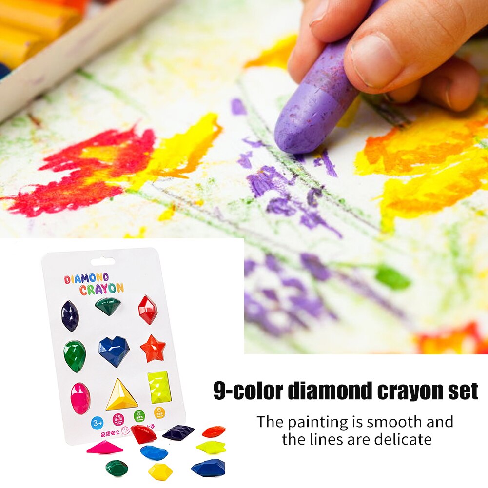 9 Colors Baby Kids Portable Non Toxic Crayon Set Drawing Educational Diamond Shape Painting Home School Washable Art Supplies