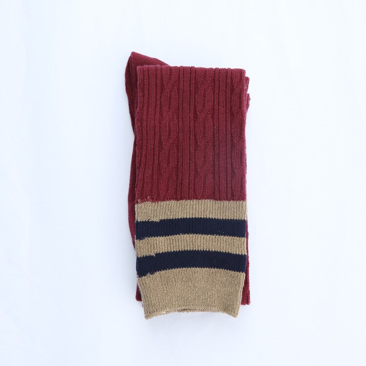 Kvinder bomuld lange strømper lår høje sokker passer ung dame forår udendørs aktiv slid stribet mønster strømpe: Rødvin