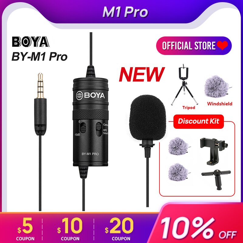 Boya BY-M1 Pro Lavalier Microfoon Clip-On Condensator Microfoon Wired 3.5 Mm Studio Mic Voor Smartphone Mac Vlog Dslr camcorder Audio