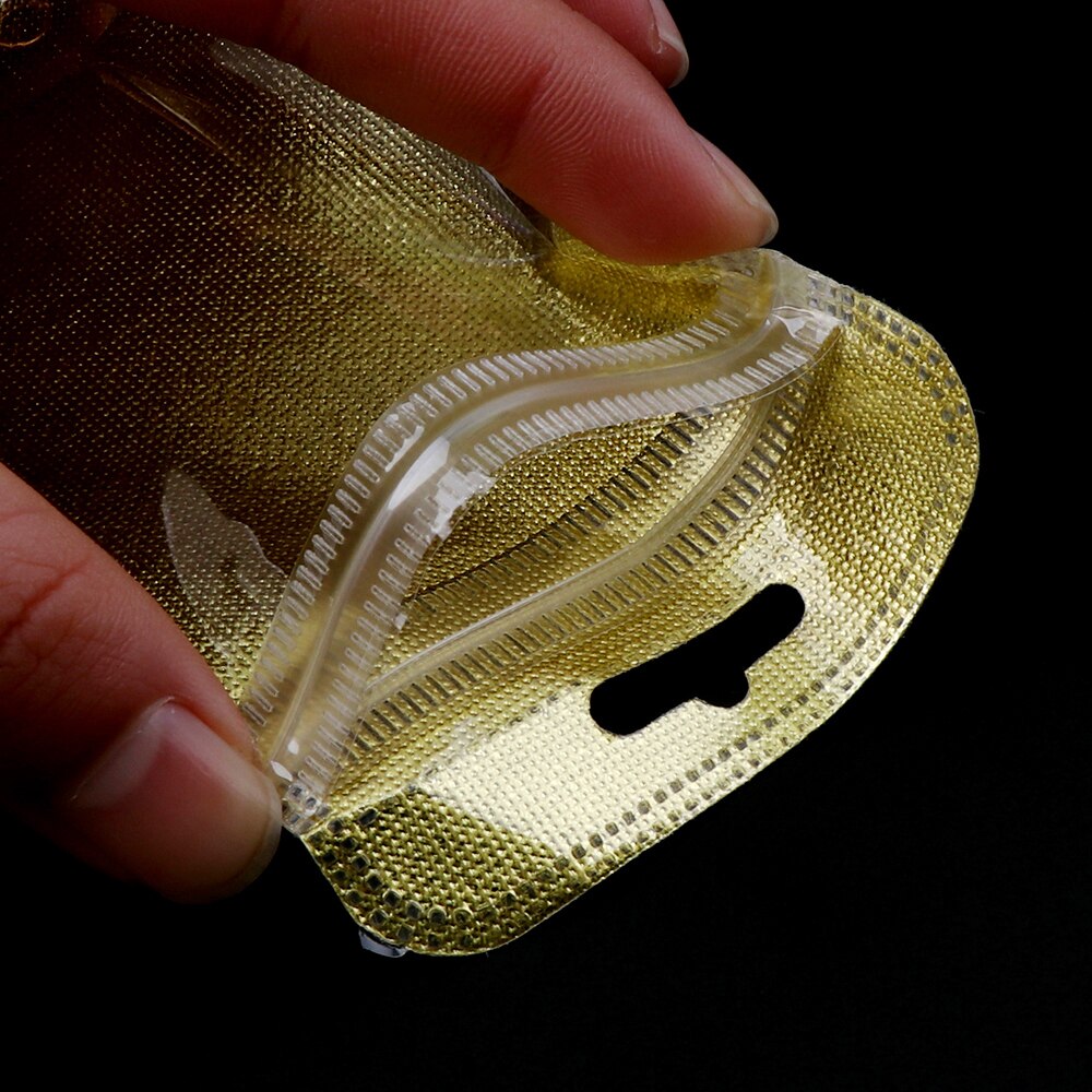 50 Pieces 2 Colors One Side Clear Plastic Ziplock Bag Gold Inlay Plastic Bag Packaging Poly Bag Ziplock Pouch Jewelry Packaging