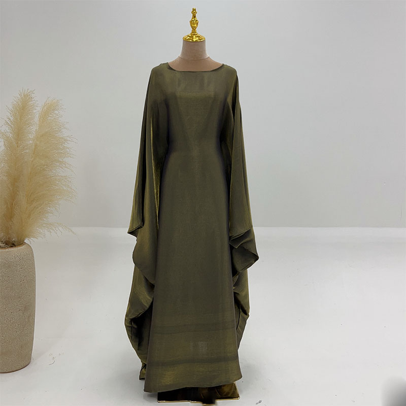 Shiny Butterfly Abaya Women Summer Muslim Loose Party Long Dress Female Solid Comfortable Classic Loose Abaya: army green