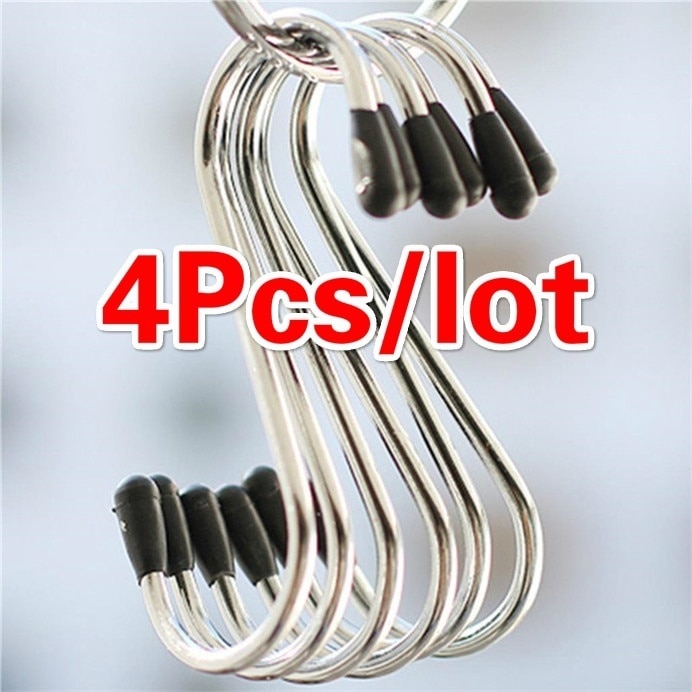 4pcs/lot S Shaped Hooks Stainless Steel Hanger Clasp Rack for Clothes Pot Pan Kitchen Hooks Clasp Holder