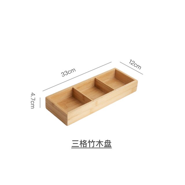 Japanese Style Nine Grid Plate Pot Tableware Barbecue Restaurant Bamboo and Wood Grid Plate Dishes Sushi Sauce Bowl: A-Three grid plate