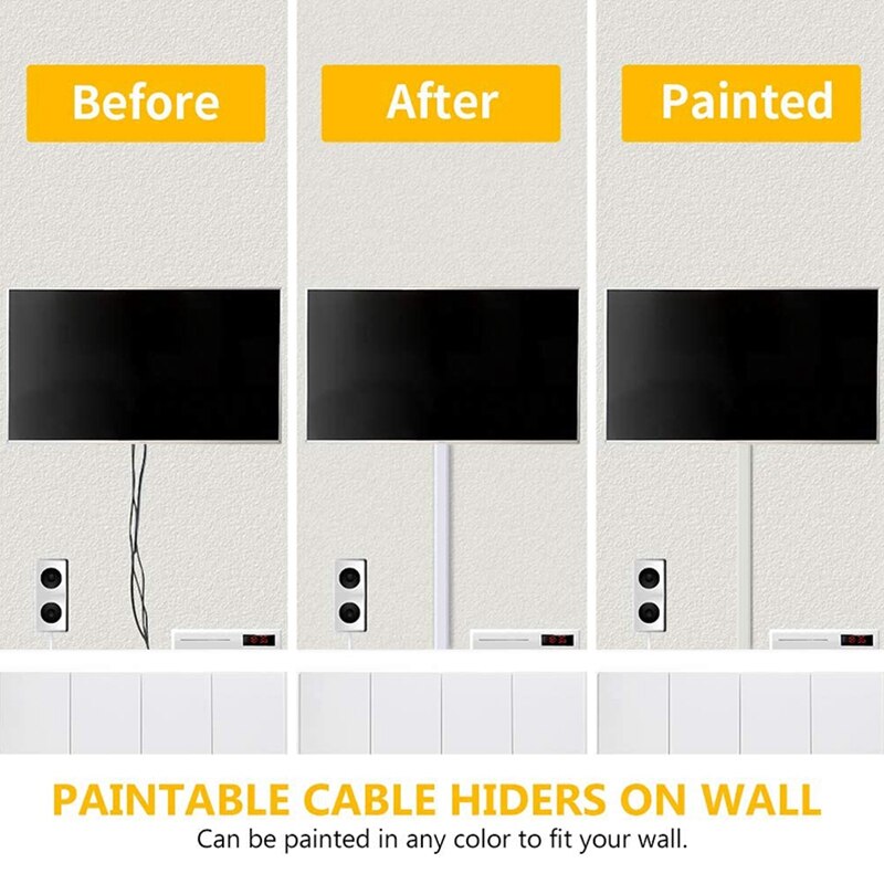 Cable Concealer, PVC Mini Cord Cover, Paintable Raceway Kit for Hiding a Single Ethernet Cable, Speaker Wire, 2Pack