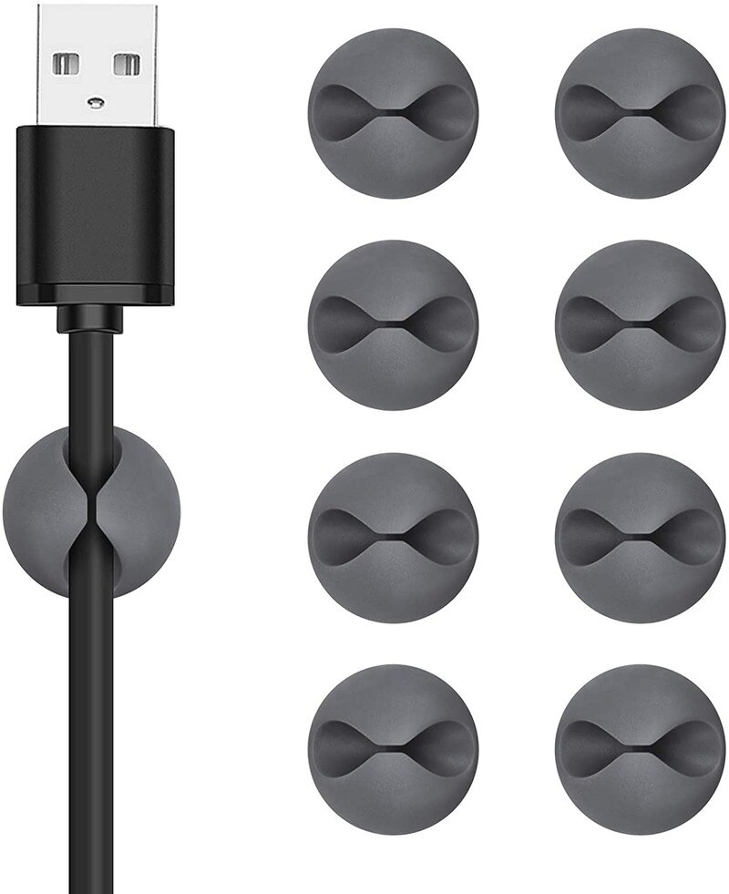 8 pçs cabo organizador clipes de gestão de cabo auto adesivo suporte de fio sistema clipes multiuso para computador de carregamento elétrico: 8 pcs   Gray